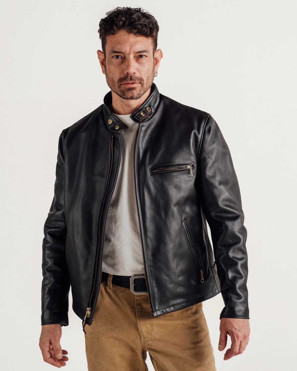 Classic Racer Leather Motorcycle Jacket Brown
