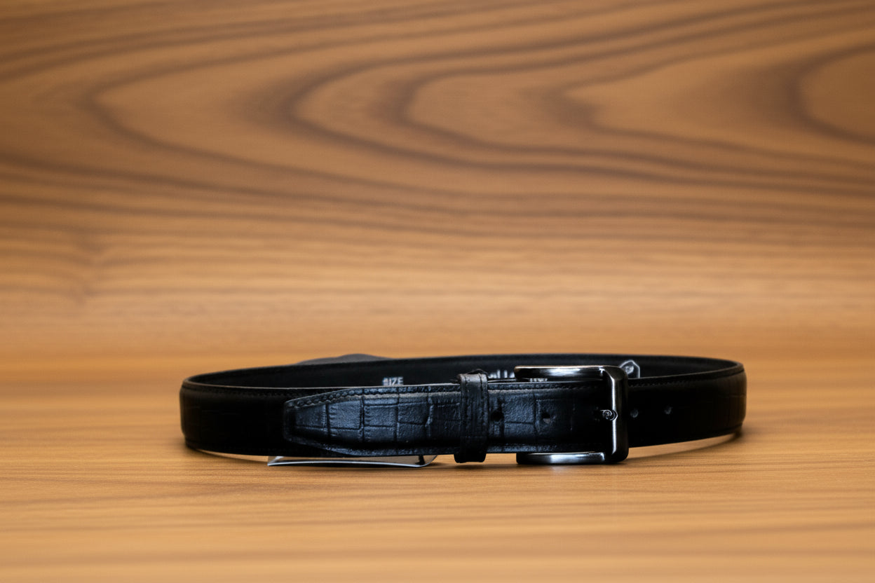 Men's Black Crocodile Embossed Leather Belt