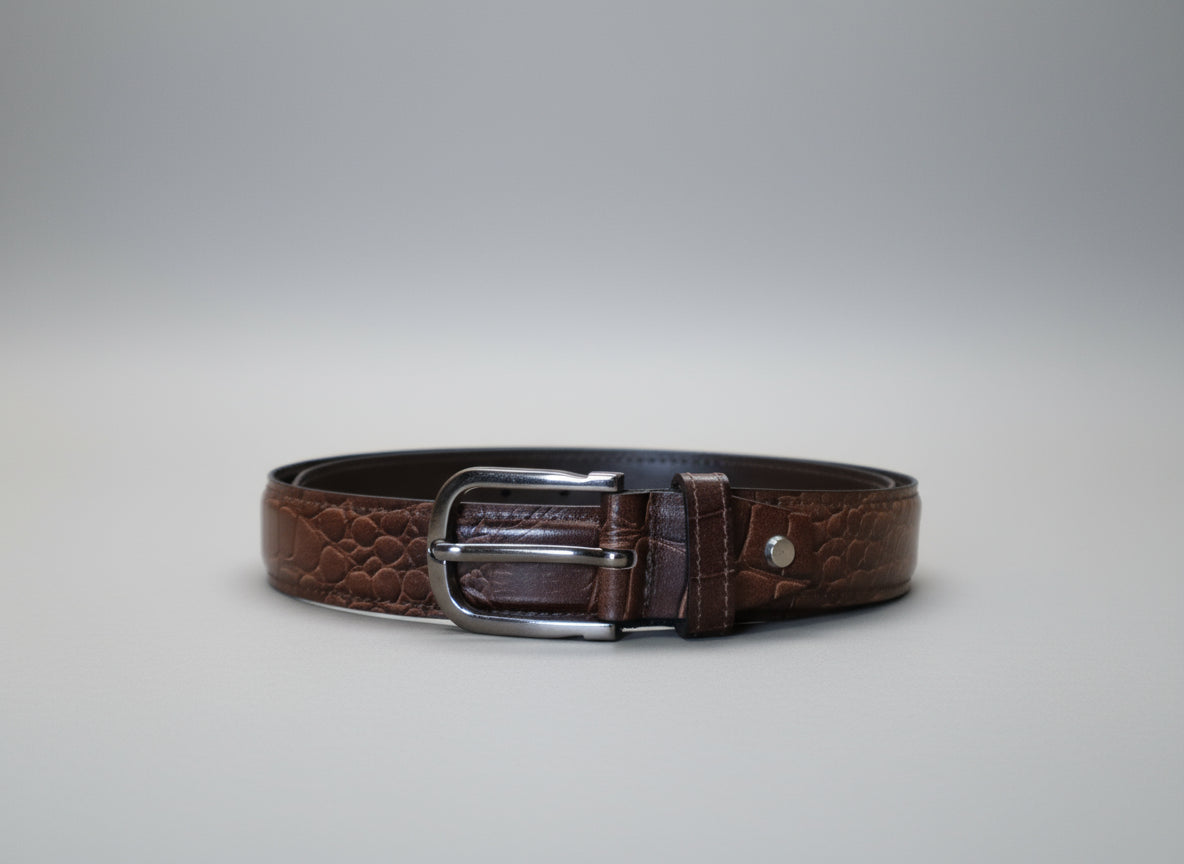 men brown leather belt with texture design