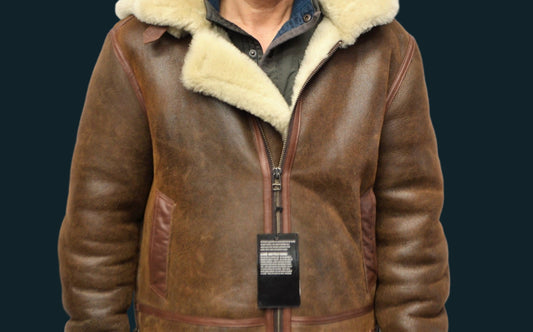 B3 Sheepskin Shearling Antic Brown/Cream with Removable Hood