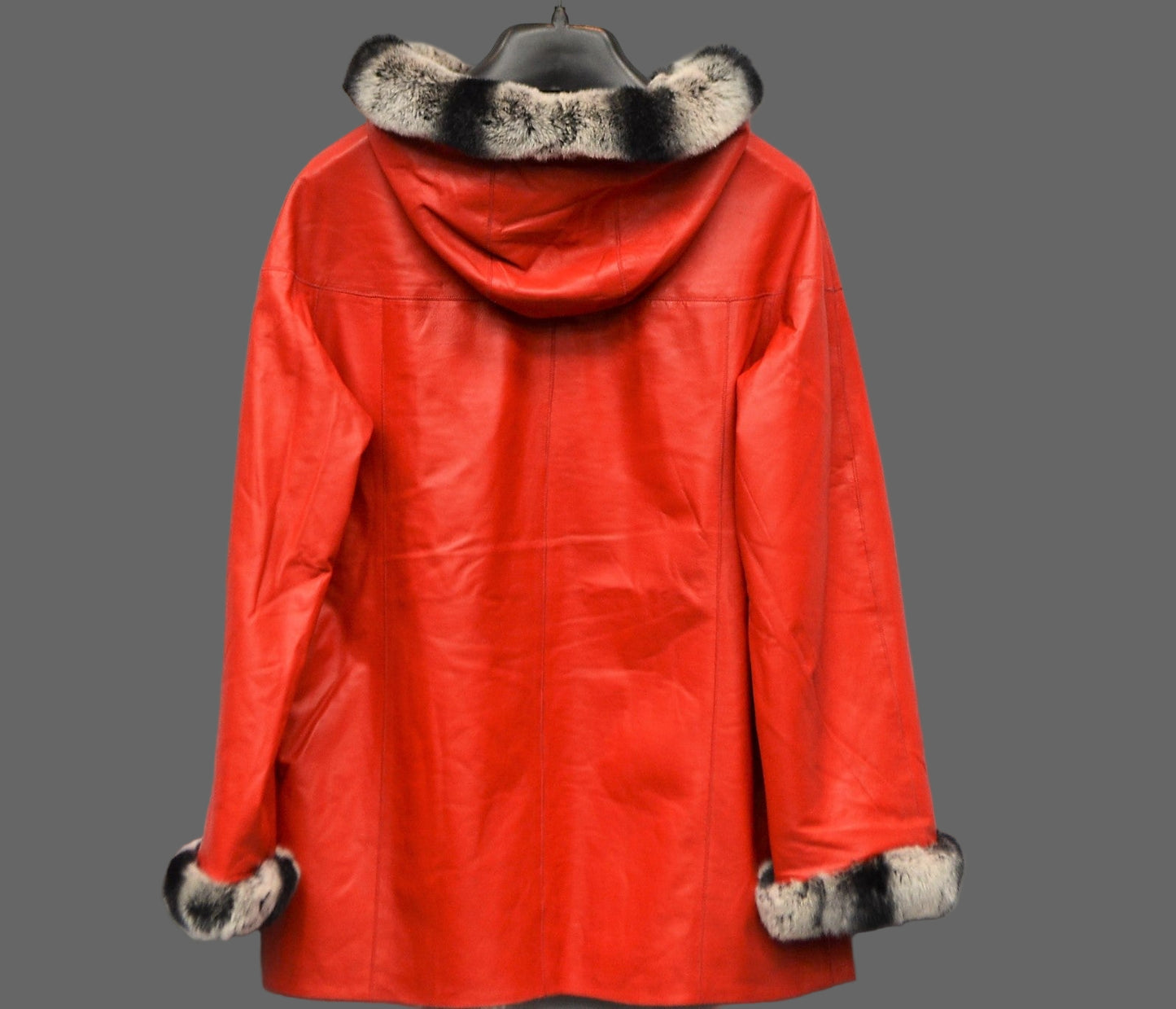 Women leather aline with fur hood /fur sleeves