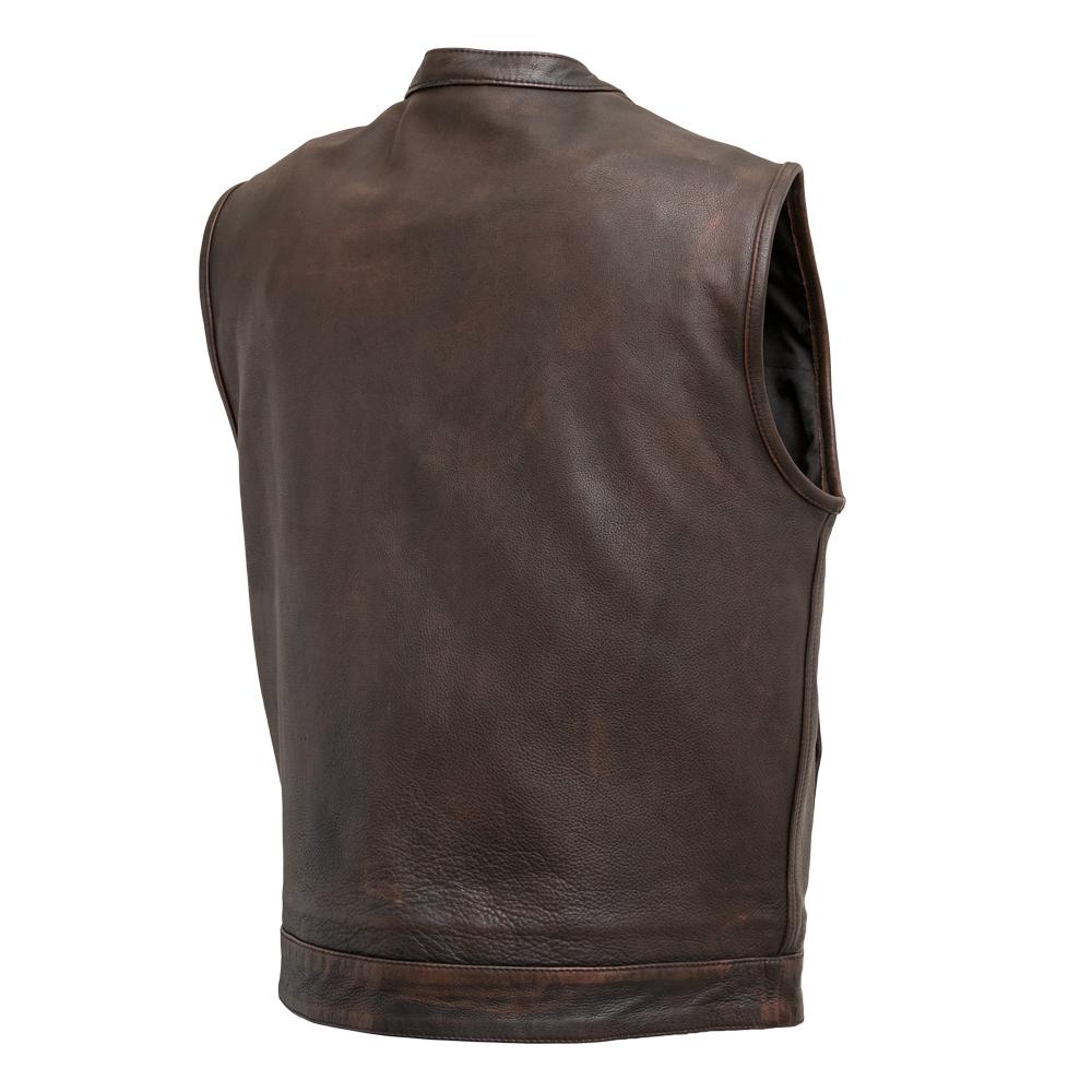 Men's Copper Top Rocker Leather Motorcycle Vest