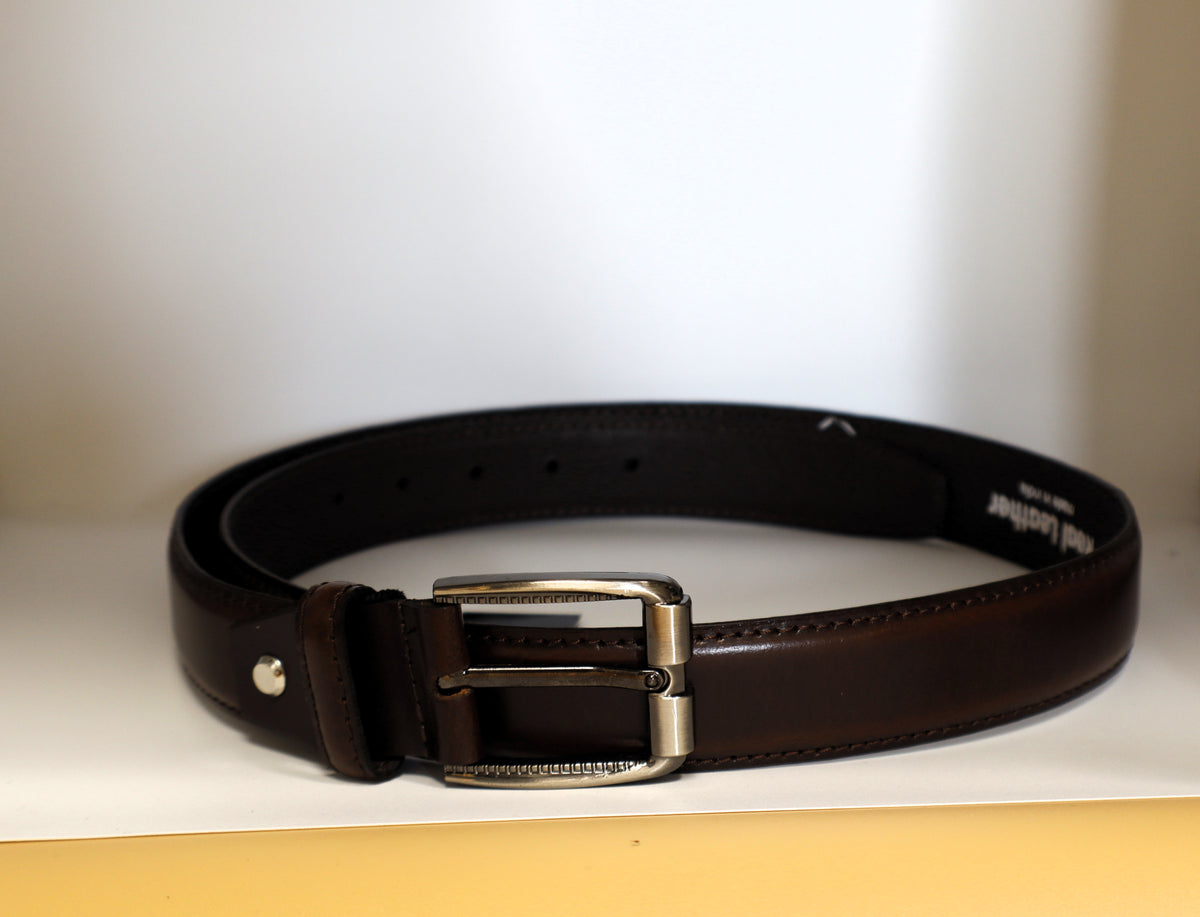 men chestnut brown leather belt