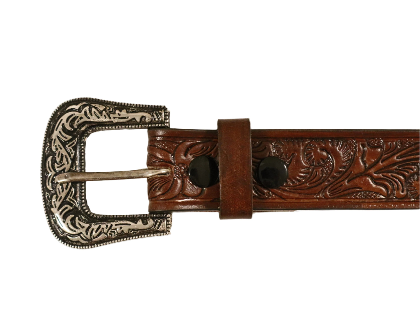 Mens Coffee Brown Floral Embossed Western Leather Belt