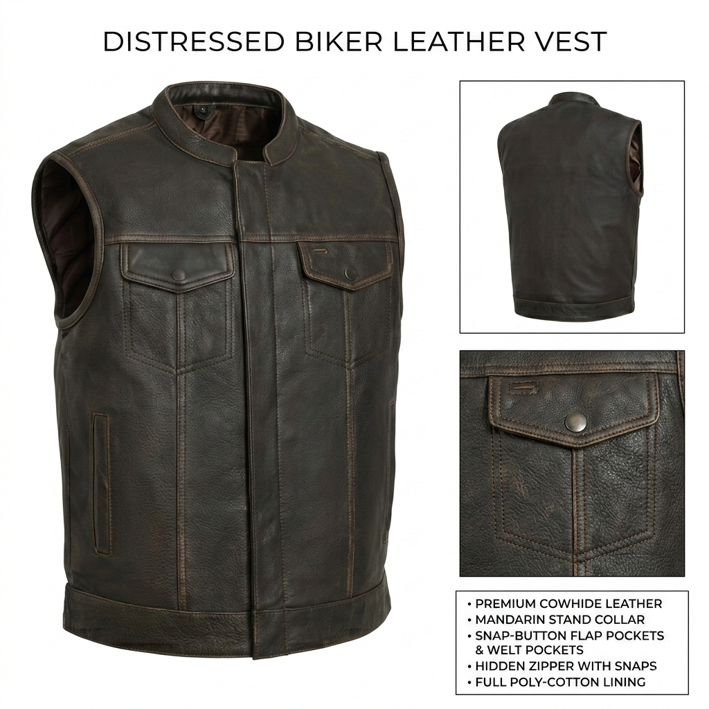 Sharp Shooter Men's Motorcycle Leather Vest Brown Beige