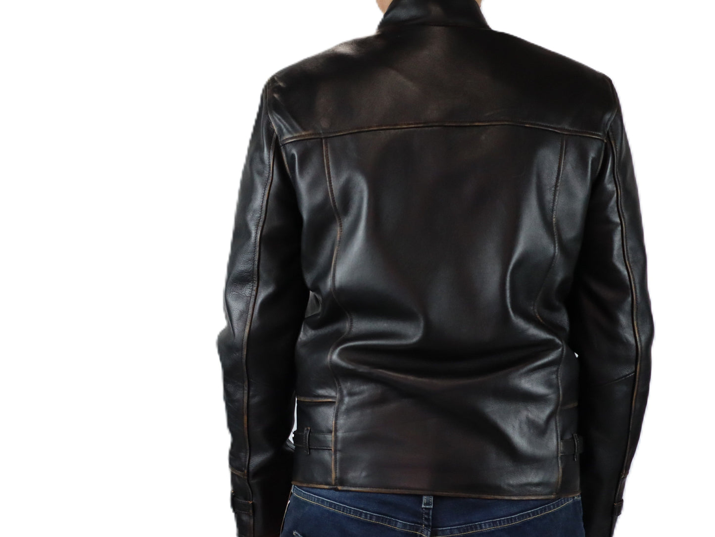Men antic edge black leather jacket