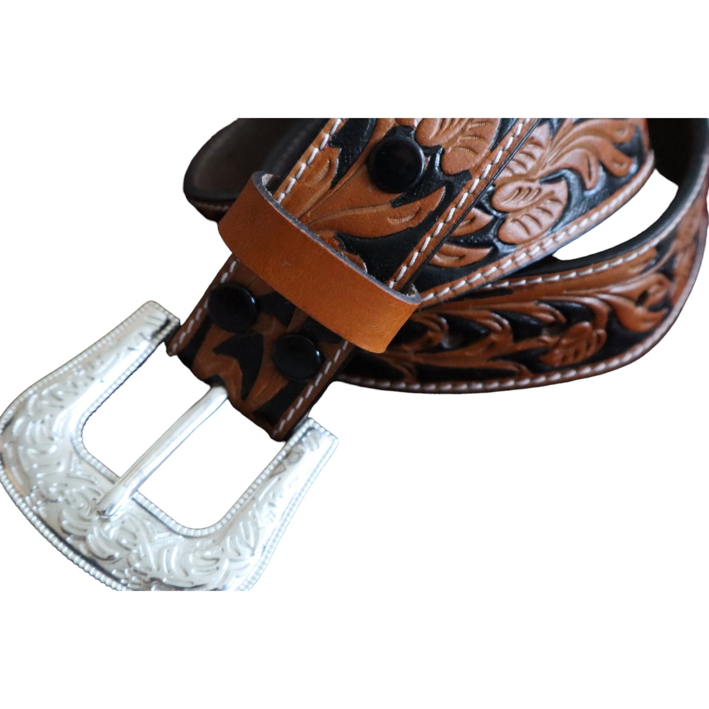 Mens Floral Embossed Western Leather Belt