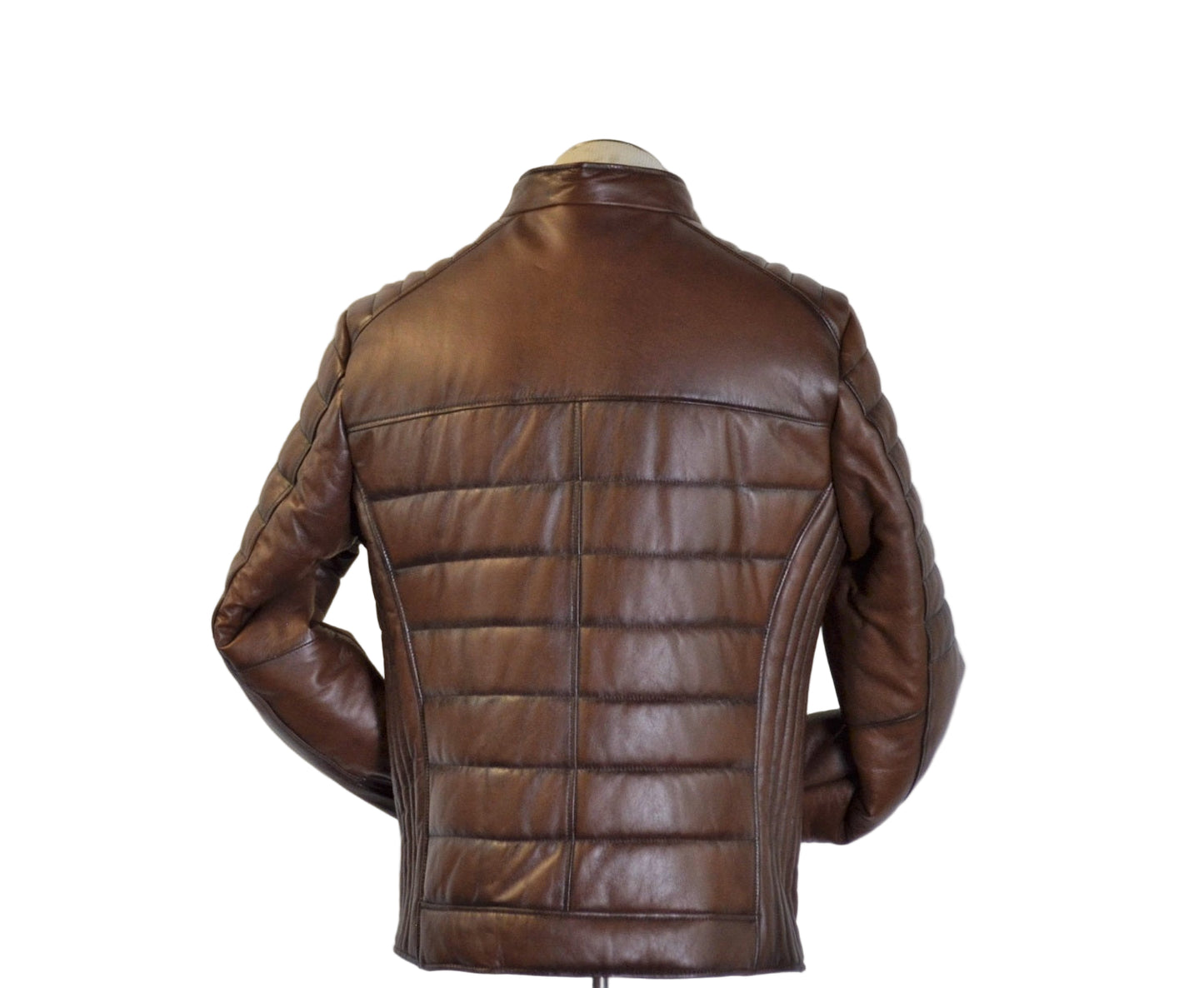 Men Slim Fit Leather Jacket with low stand Collar