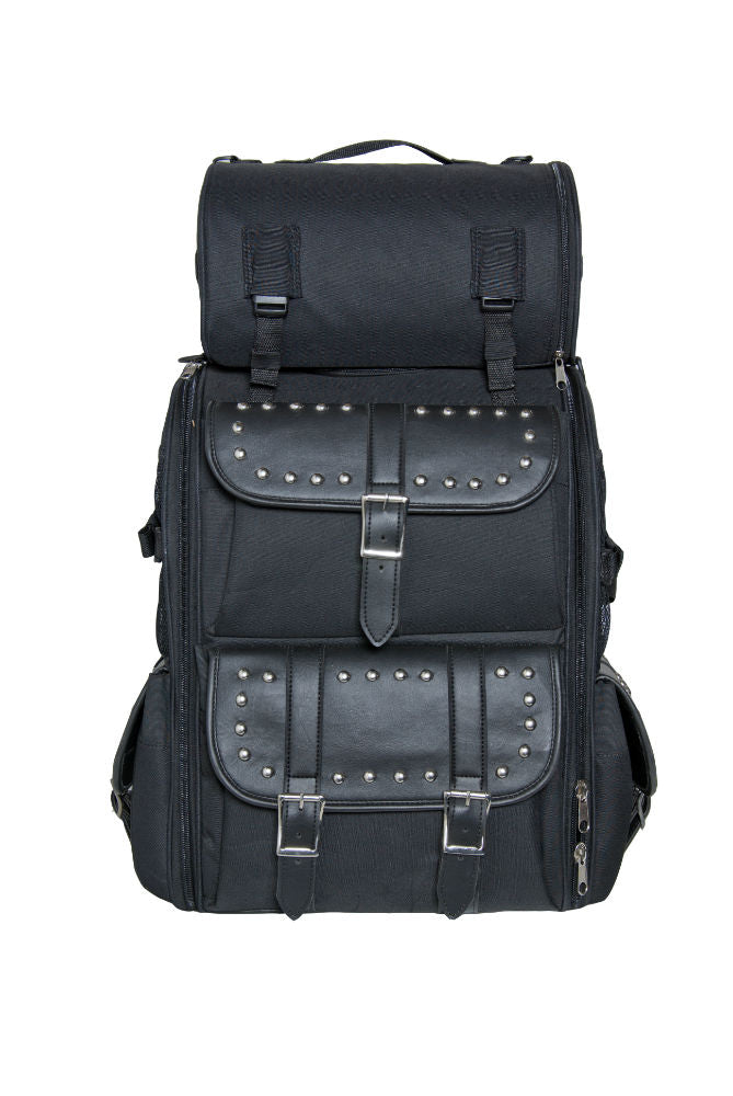 black leather biker studded backpack DS391S Updated Touring Sissy Bar Bag w/ Studs