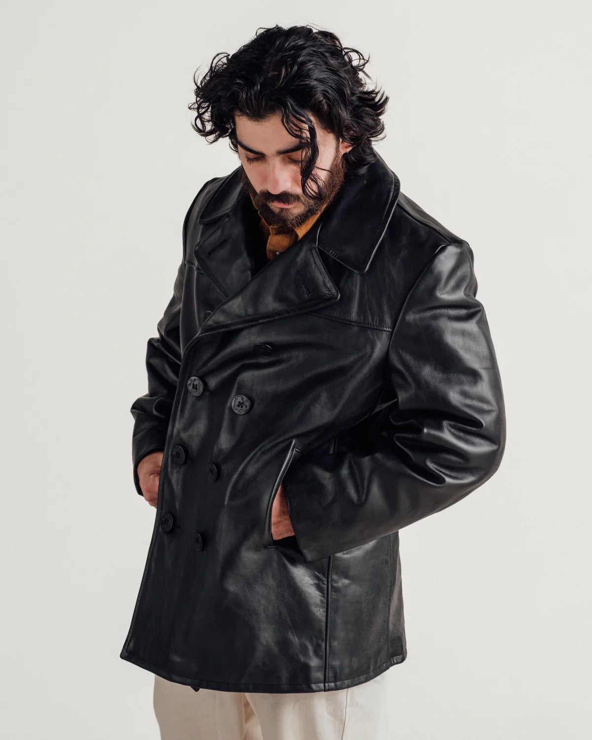 Schott Leather Naval Pea Coat – Men's Black Leather Peacoat Schott Leather Naval Pea Coat – Men's Black Leather Peacoat
