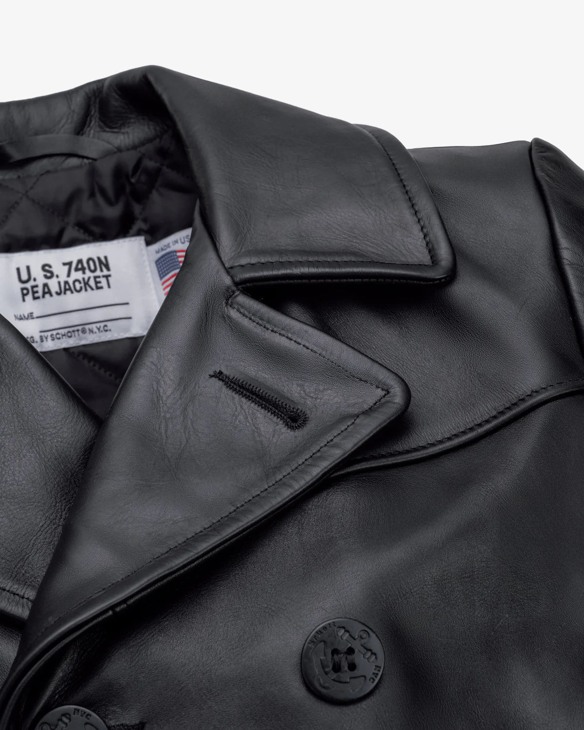 Schott Leather Naval Pea Coat – Men's Black Leather Peacoat