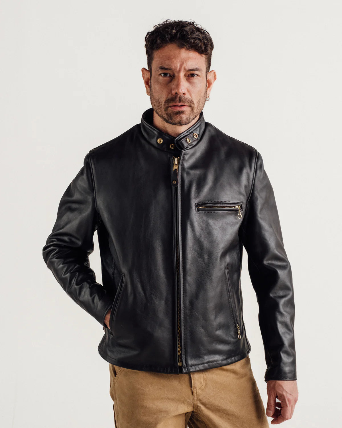 Classic Racer Leather Motorcycle Jacket Brown