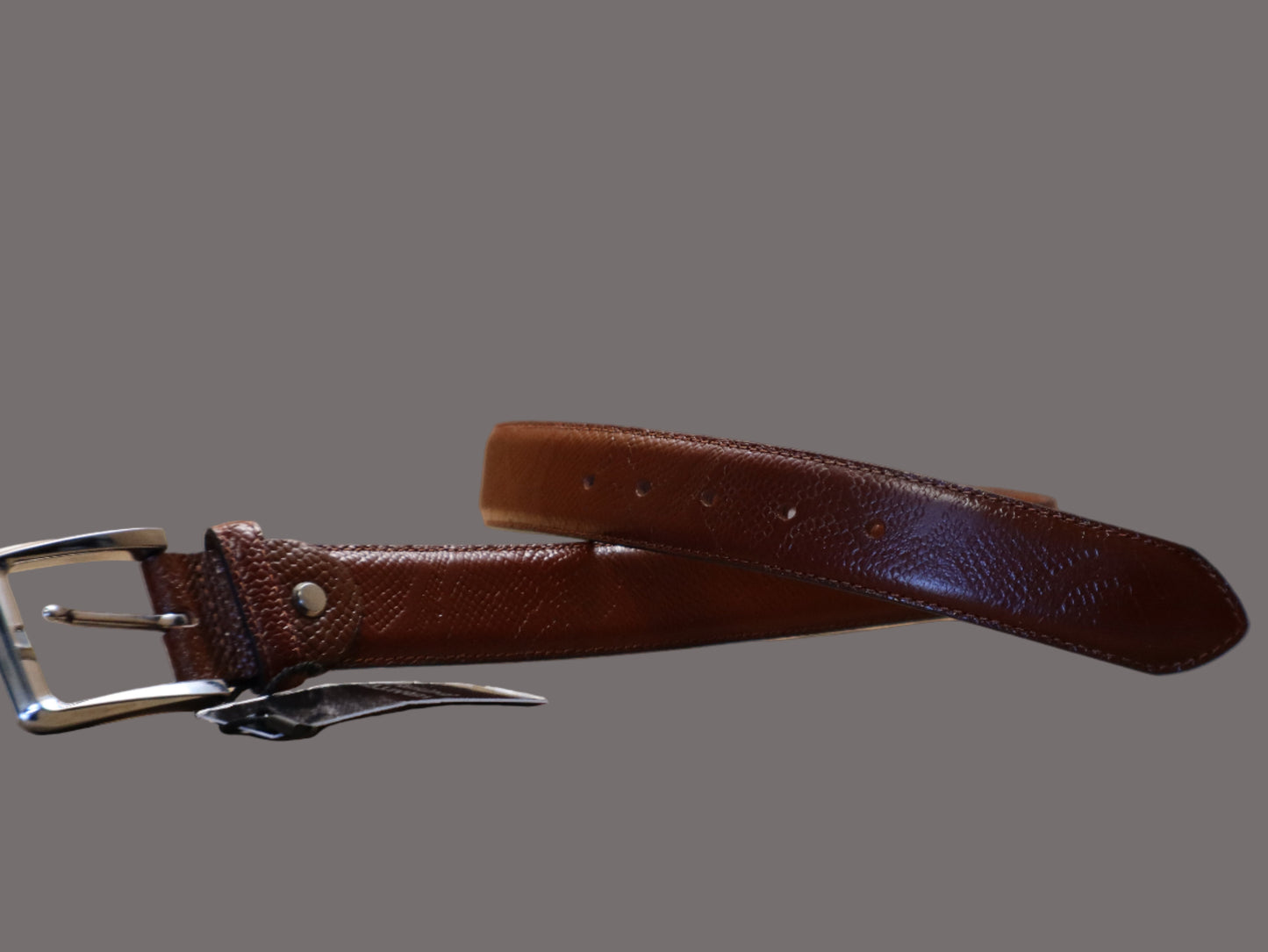 men cognoc brown leather belt with texture top