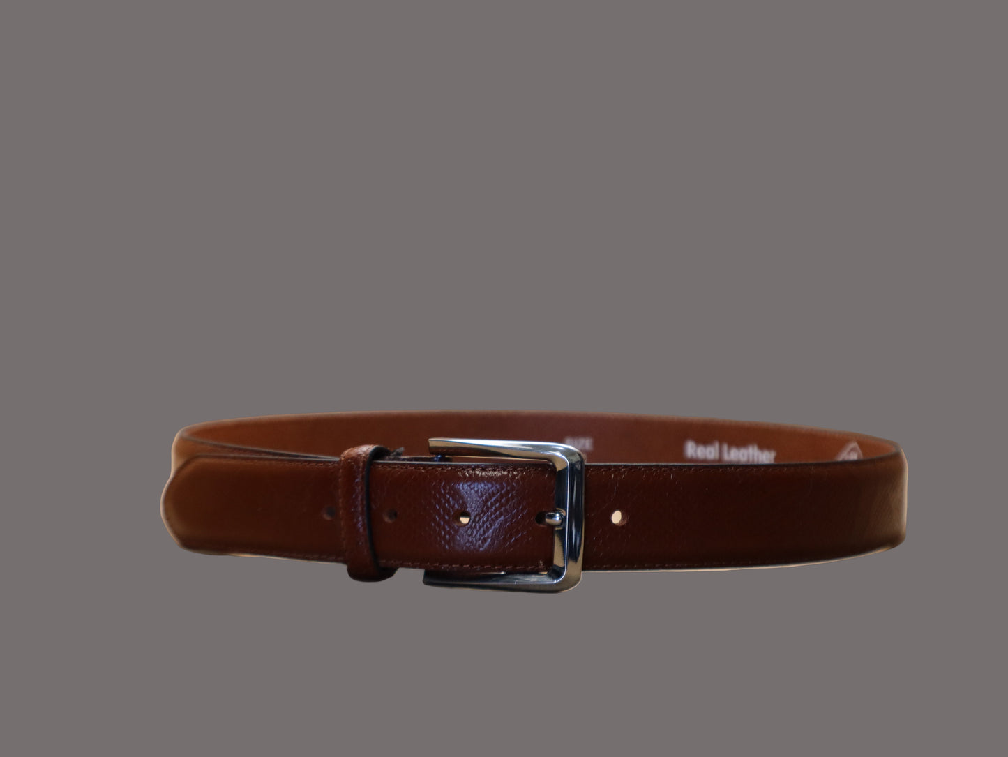 men cognoc brown leather belt with texture top
