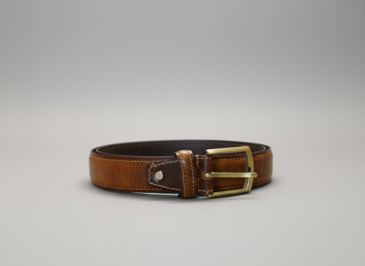 Men mid brown leather belt