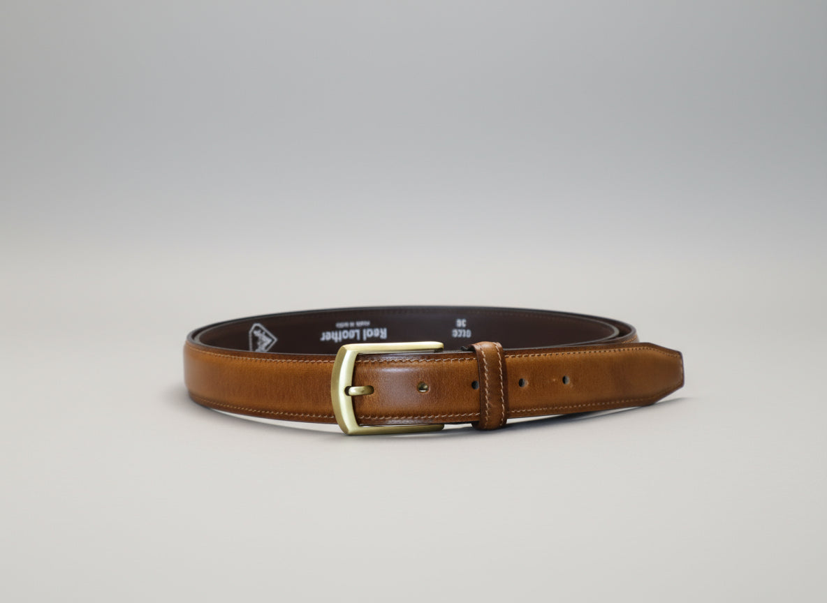 Men mid brown leather belt