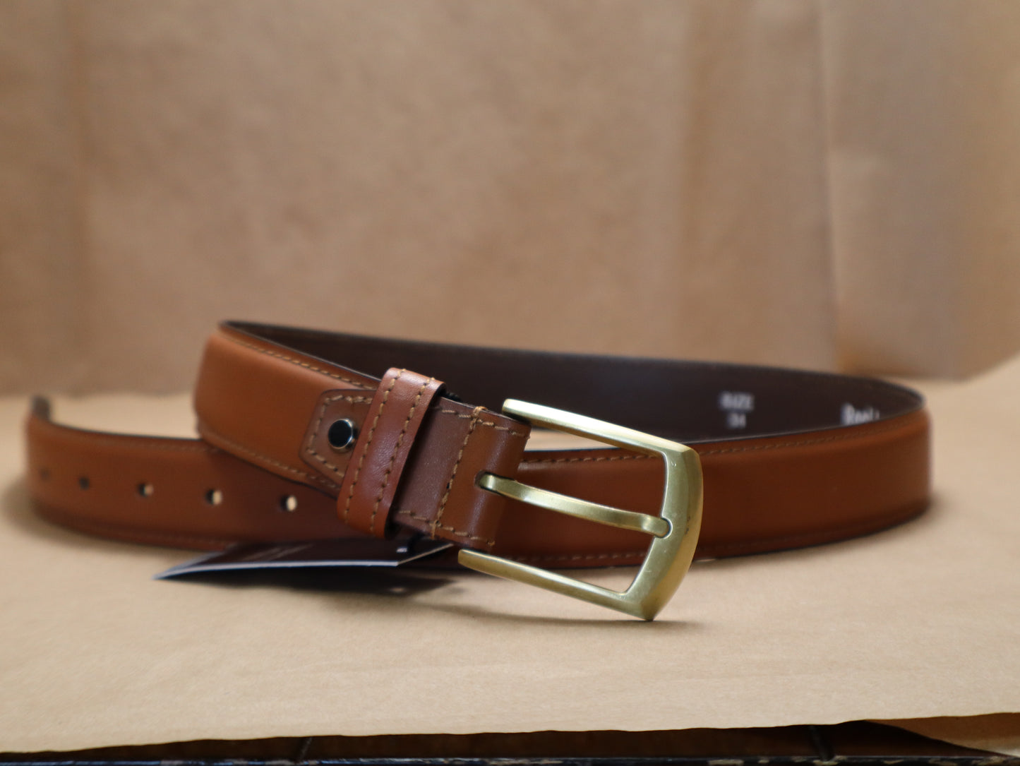 "Men's cognac leather dress belt – handcrafted full-grain genuine leather