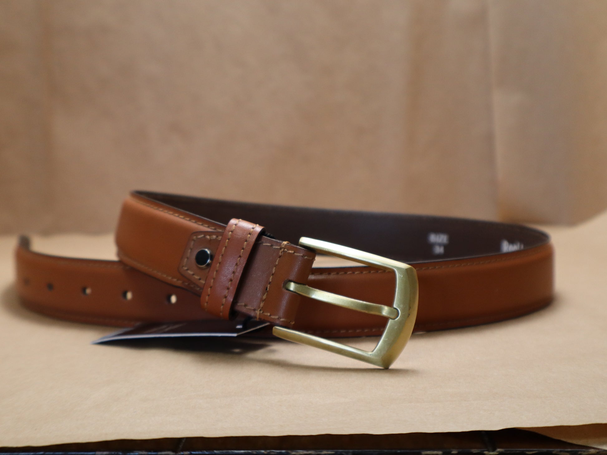 "Men's cognac leather dress belt – handcrafted full-grain genuine leather