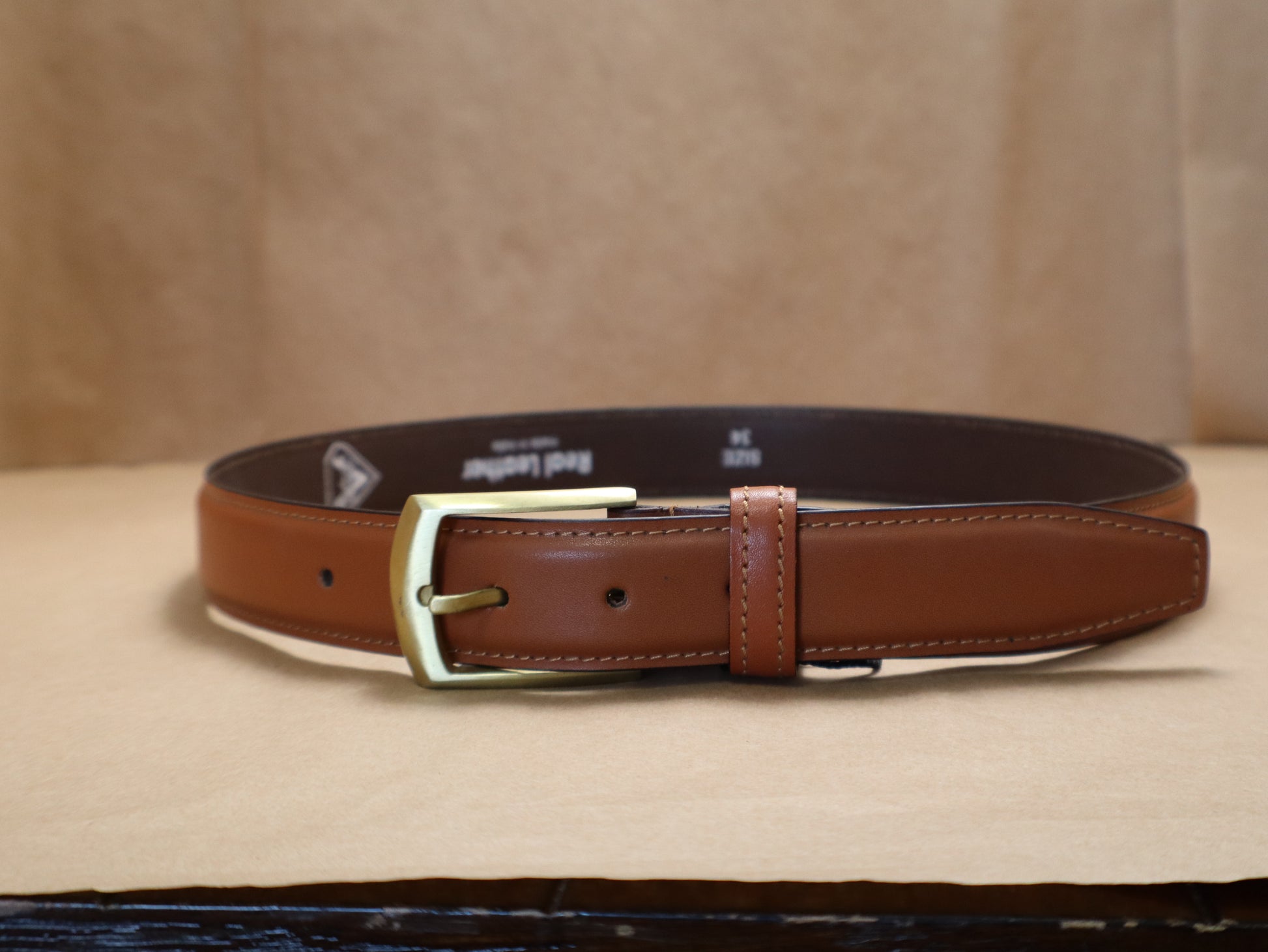 "Men's cognac leather dress belt – handcrafted full-grain genuine leather