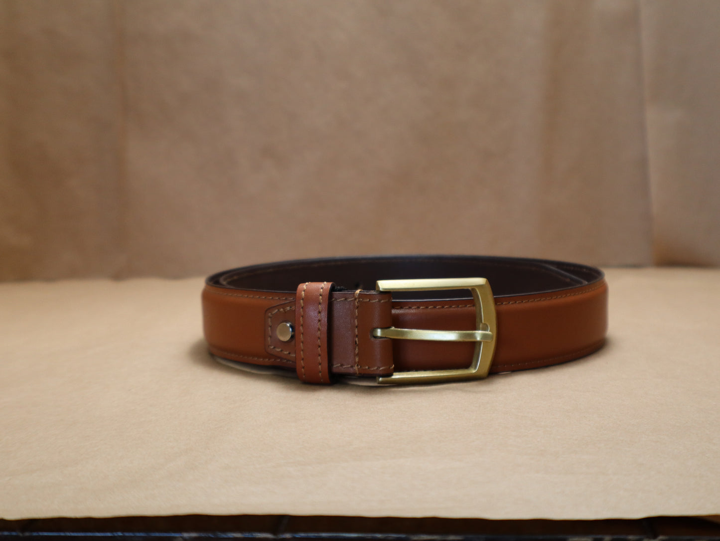 "Men's cognac leather dress belt – handcrafted full-grain genuine leather