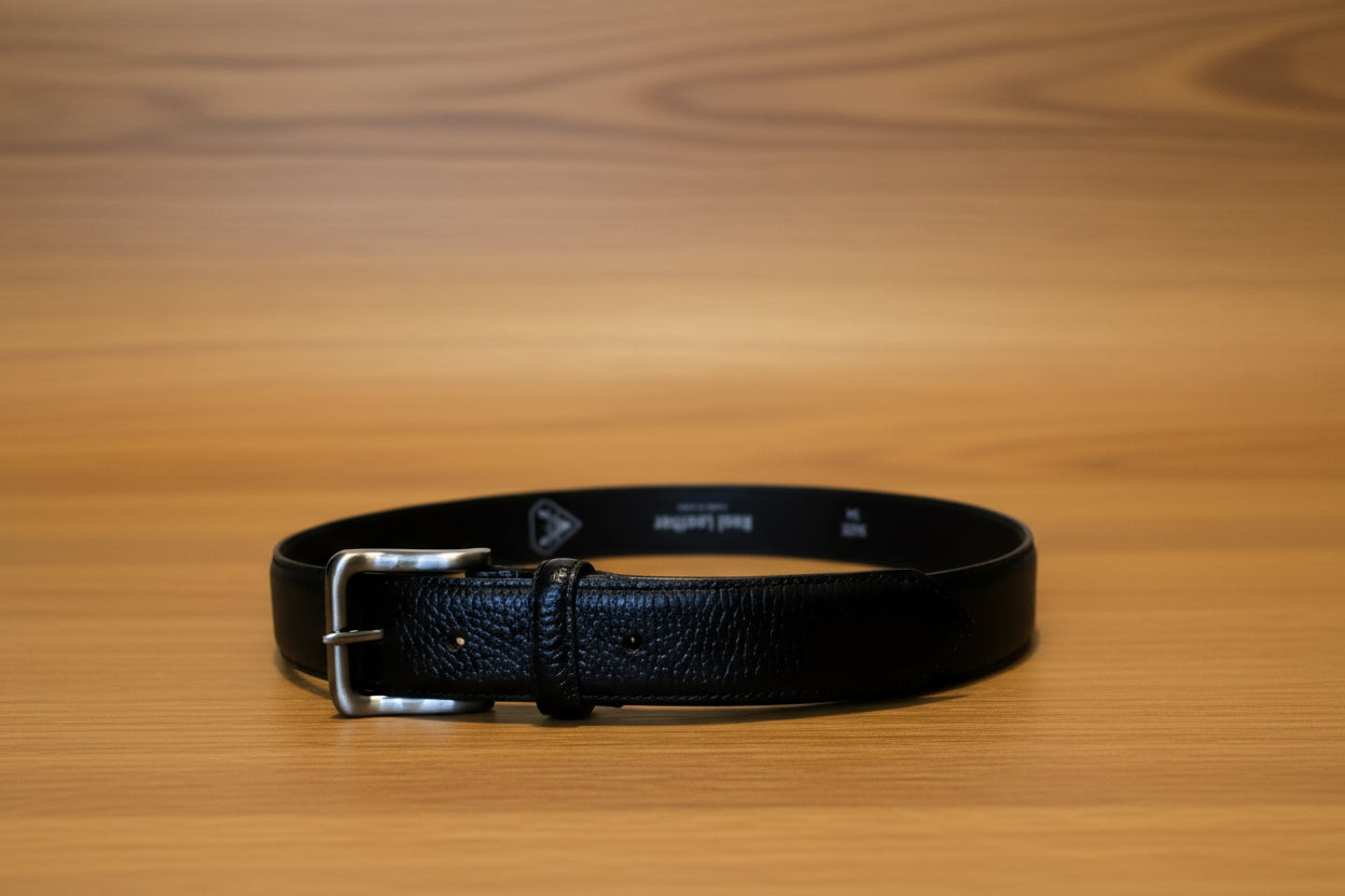 Men  Black pebble leather belt casual or formal wear