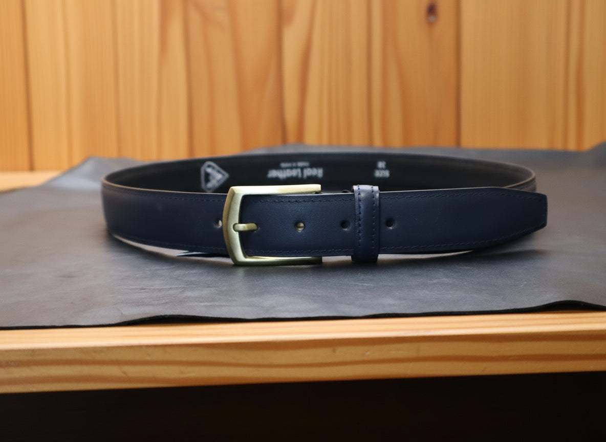 matt navy color leather portofolio belt