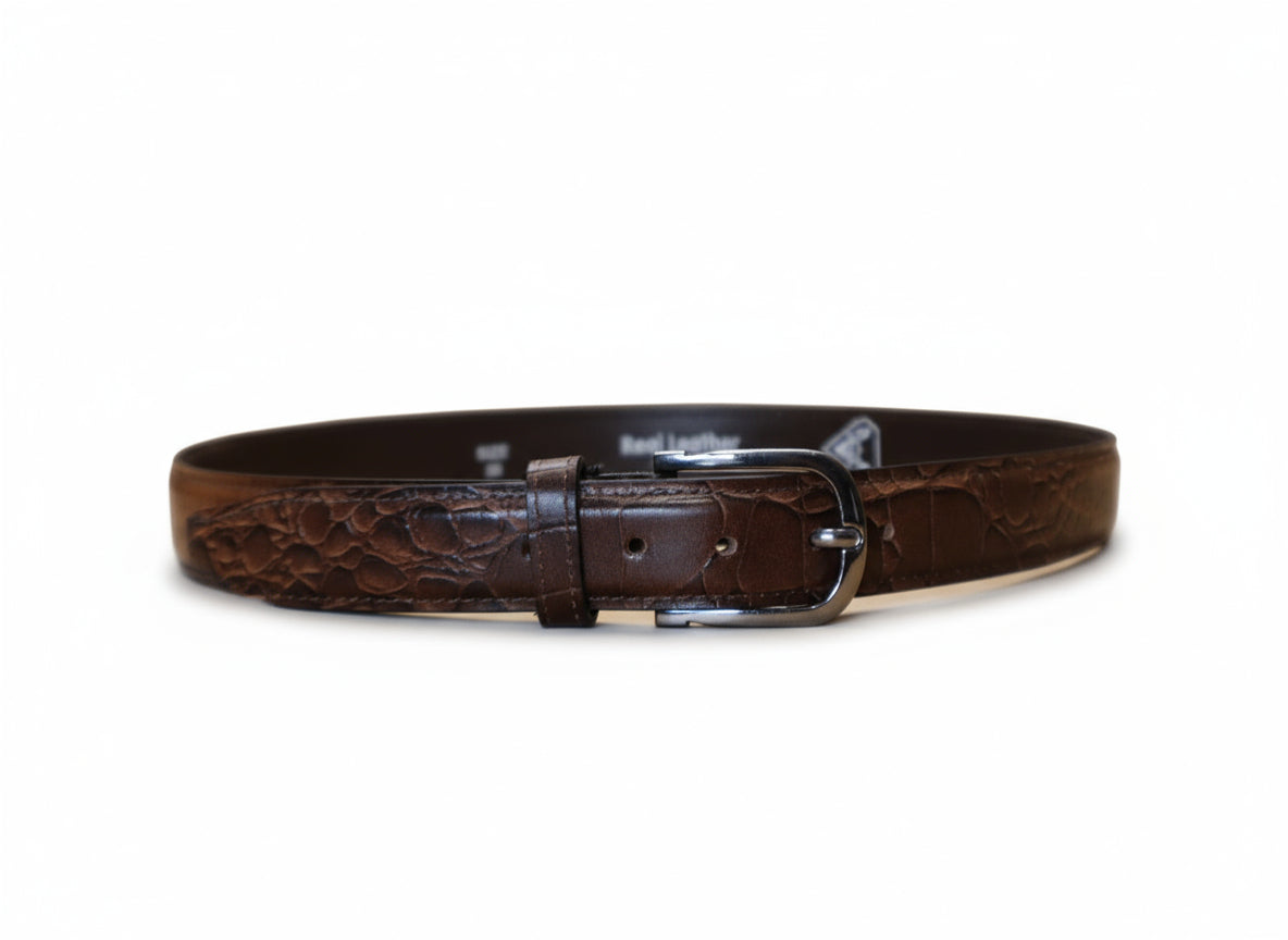 men brown leather belt with texture design