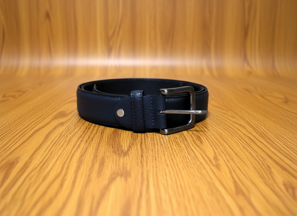 Men’s Matt Black Leather Portfolio Belt - Handcrafted Full-Grain