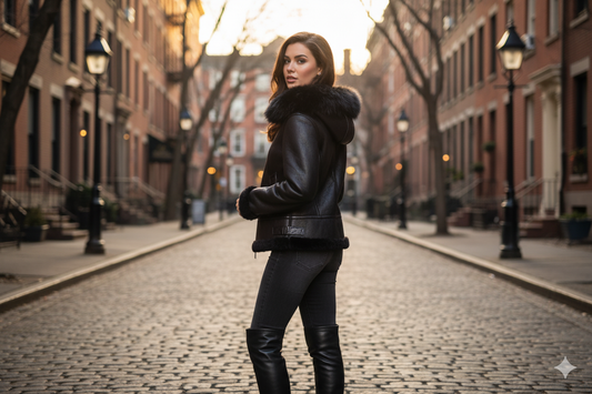 Women Original Shearling  with hood and detactable fur