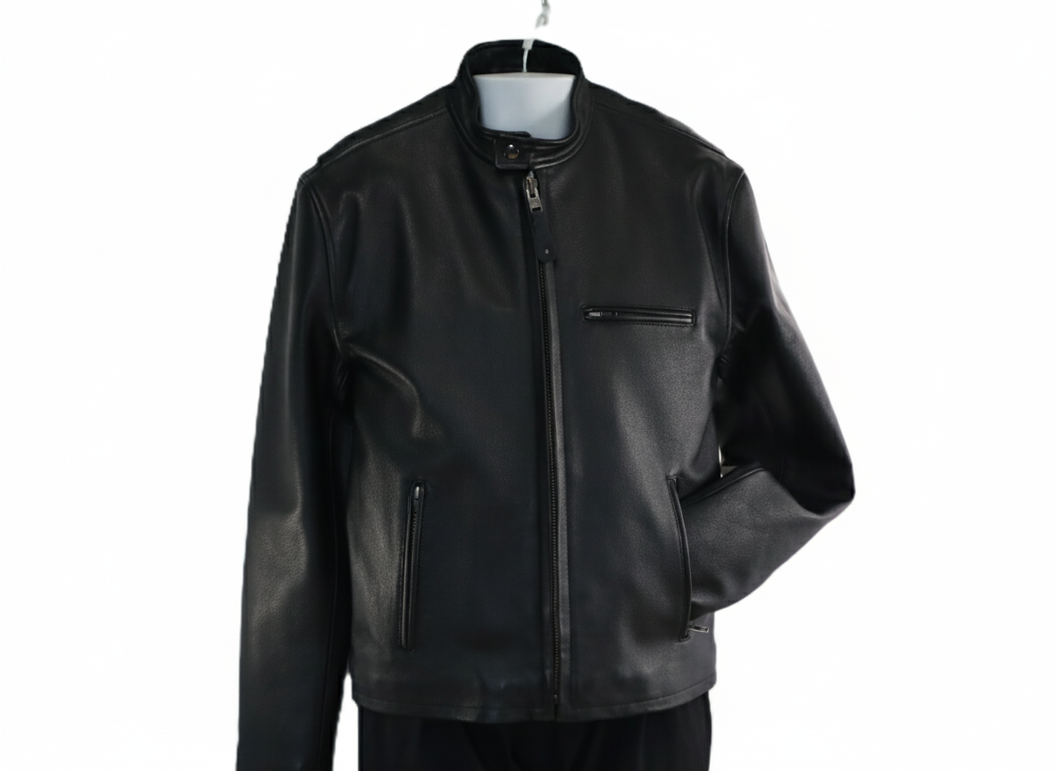 Mens Cafe Racer Black Leather jacket