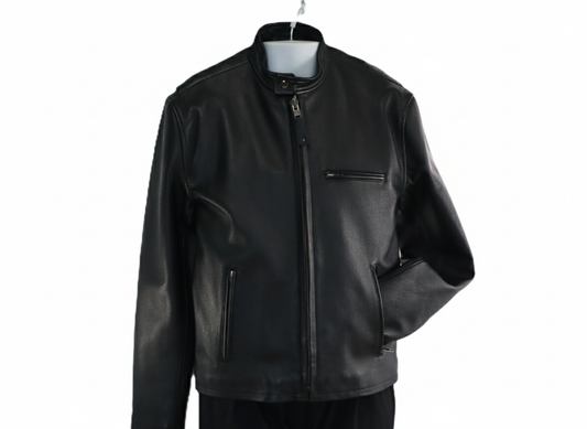 Men’s Cafe Racer Black Leather Jacket - Premium Slim-Fit Moto Style