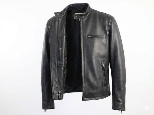 Mens Cafe Racer Black Leather jacket