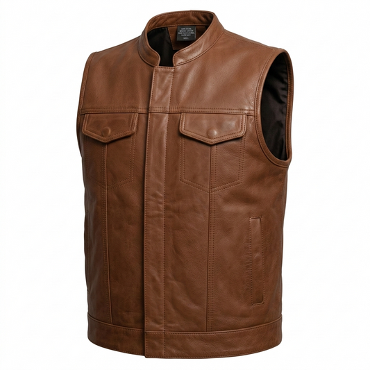 Sharp Shooter Men's Motorcycle Leather Vest Cognac
