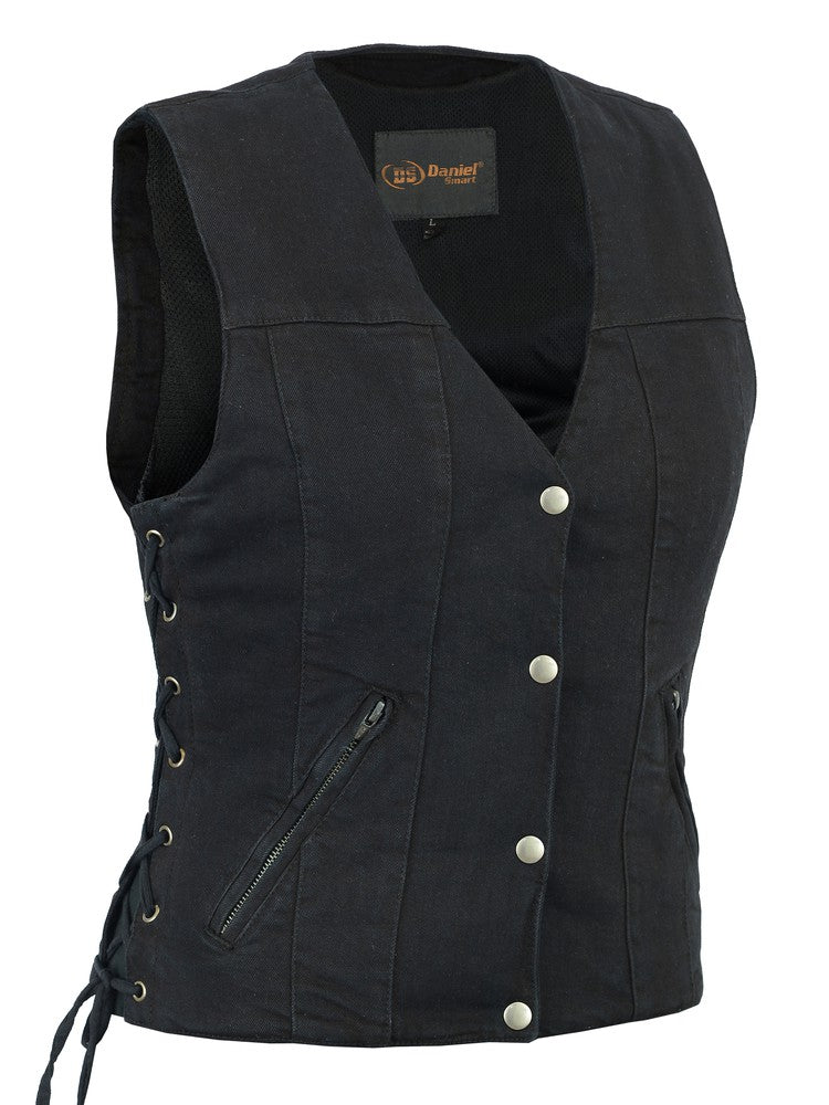  Women's  Denim Vest With Side Laces 