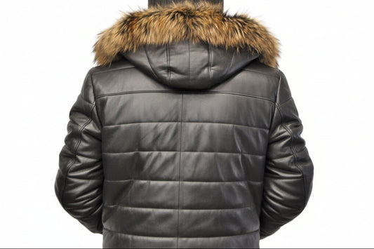 men Leather Bomber Jacket  with removable Fur and  hood