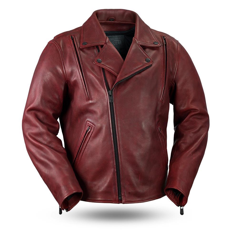 Night Rider Red Men's Motorcycle Leather Jacket 