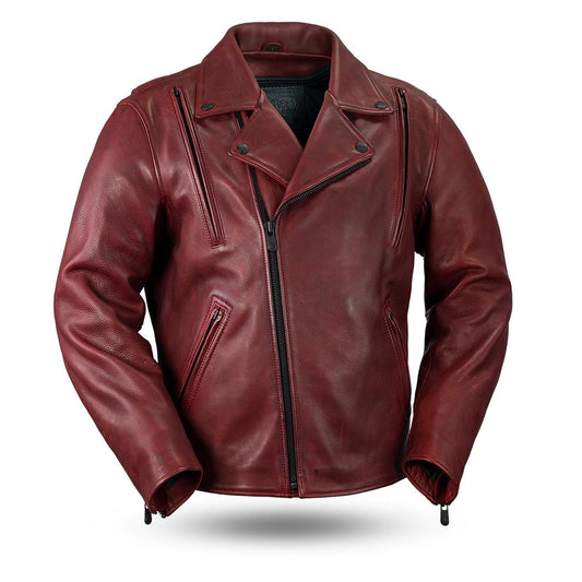 Night Rider Red Men's Motorcycle Leather Jacket 