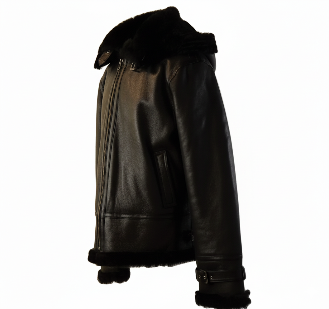 B3 Shearling Black/Black with hood and detactable fur