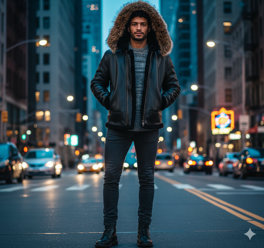 B3 Shearling Black/Black with hood and detactable fur