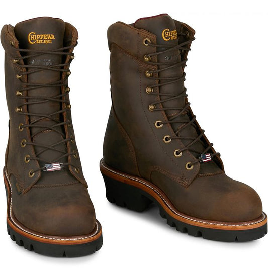 Chippewa Insulated Waterproof Super Logger 9" Work Boots - Steel Toe Brown