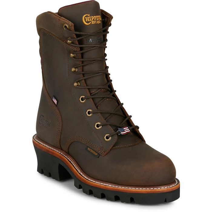 Chippewa Insulated Waterproof Super Logger 9" Work Boots - Steel Toe Brown