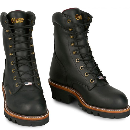 Chippewa Insulated Waterproof Super Logger 9" Work Boots - Steel Toe Black