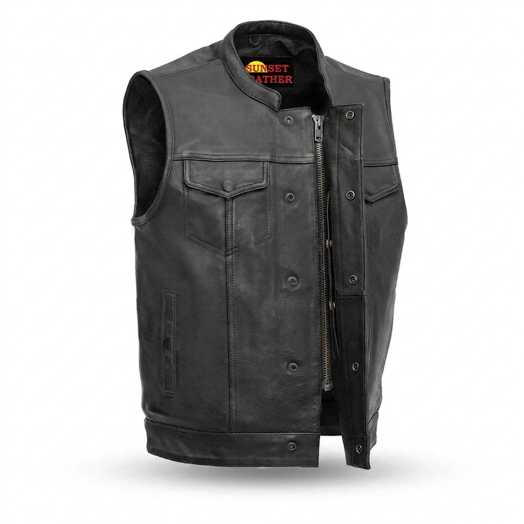 The SL-Flint Club Men's Motorcycle Leather Vest Black