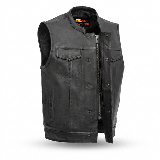 The SL-Flint Club Men's Motorcycle Leather Vest Black