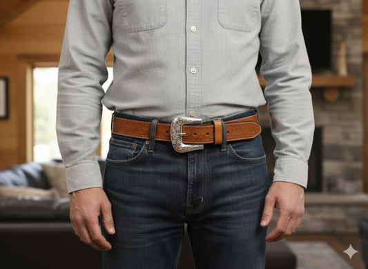 Mens Brown  Belt Leather With arrow embossed design