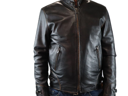 Men antic edge  black leather jacket