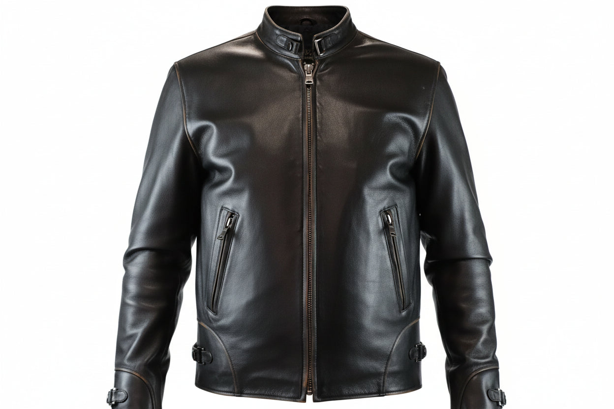 Men antic edge  black leather jacket