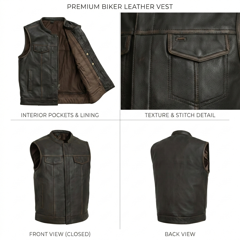 Sharp Shooter Men's Motorcycle Leather Vest Brown Beige