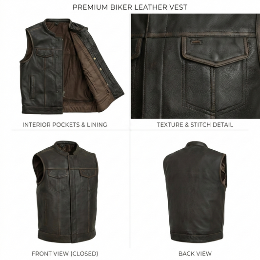 Sharp Shooter Men's Motorcycle Leather Vest Brown Beige