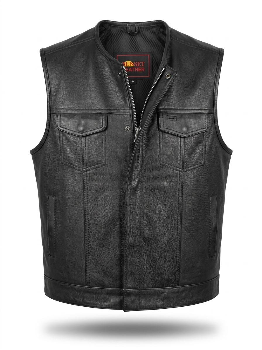 Men’s Premium Black Leather Vest - Custom Top Stitch & Lining Option